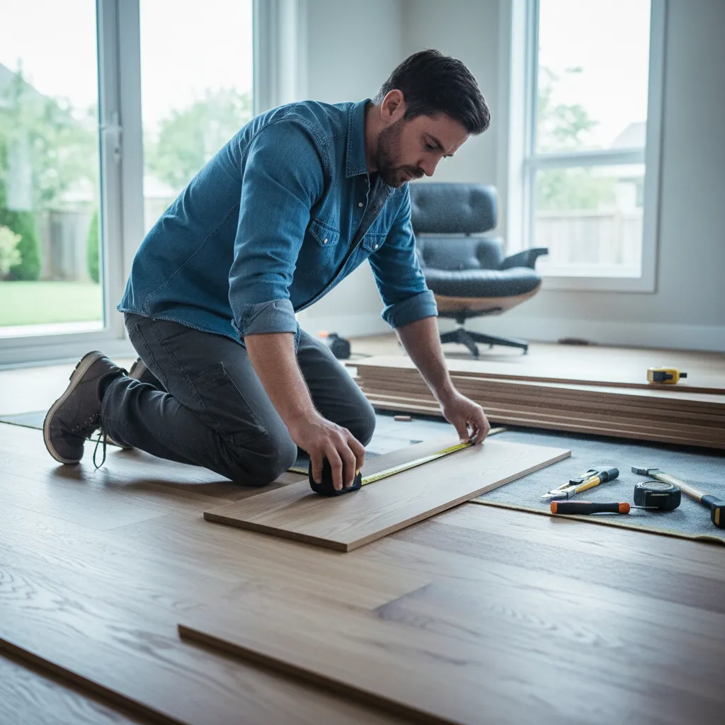 Flooring contractor at work